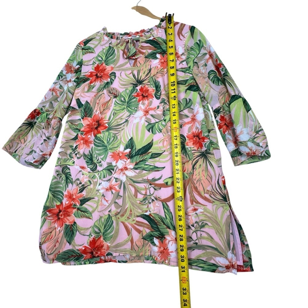 J. Jill Blouse Womens Small Pink Tropical Floral Chiffon Lined Boho Tunic Top - Picture 5 of 12